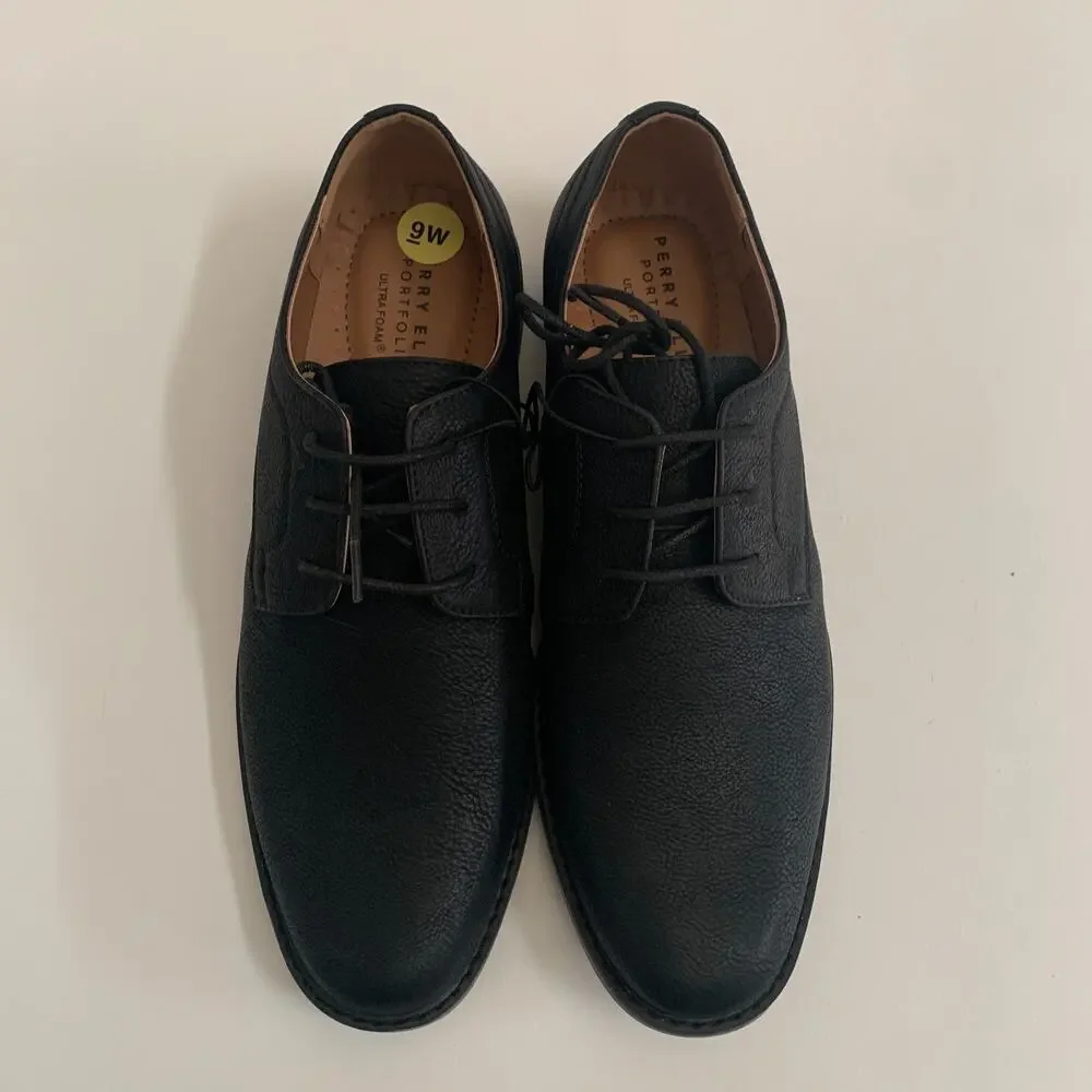 Perry Ellis Portfolio Men's Sz 9W Ultra Foam Bennett Wide Black Dress Shoes